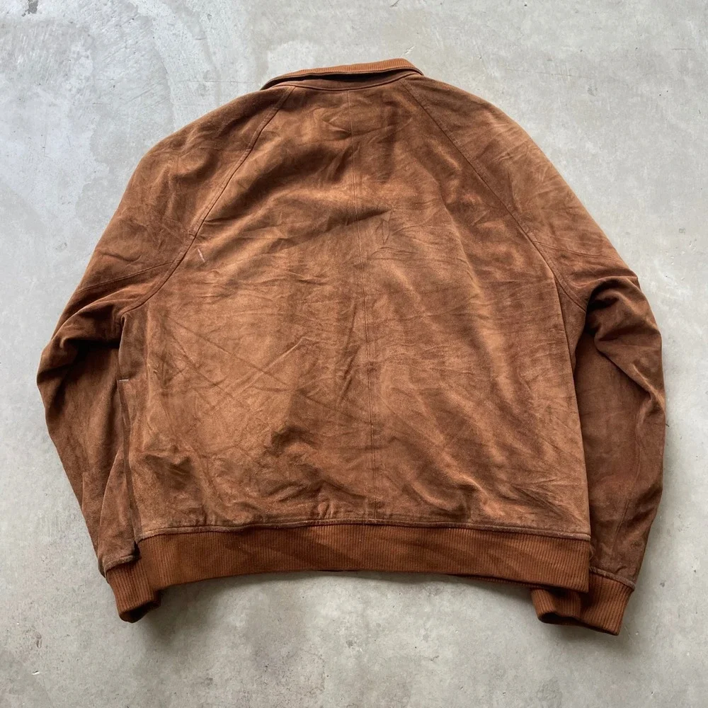 Polo Ralph Lauren Vintage Suede Leather Harrington Jacket Brown XL Plaid Lined